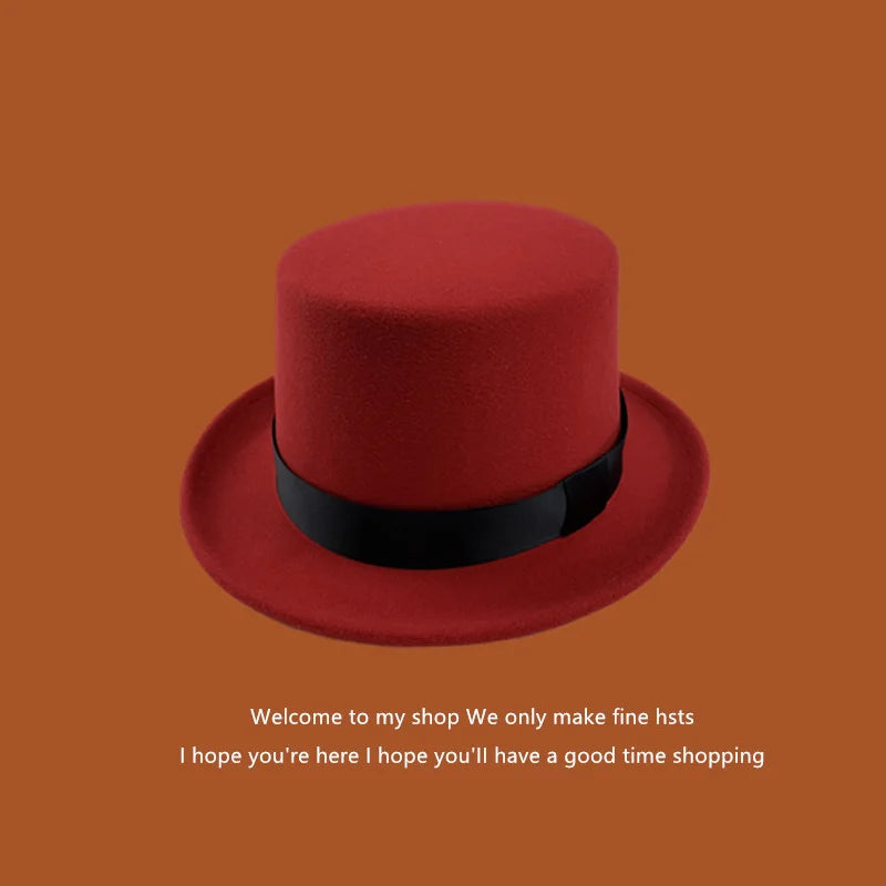 Fedoras Wool Magic high hat British black jazz top hat male court gentleman flat felt hat Webbing sombrero de copa británico