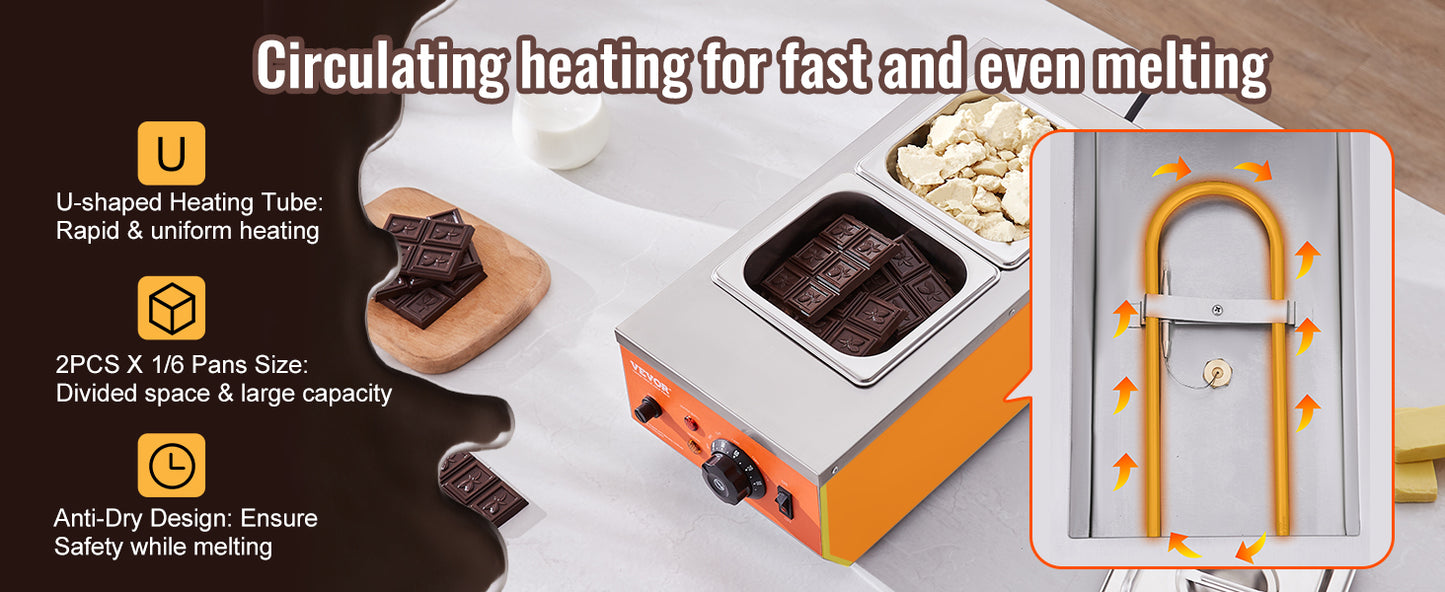 VEVOR 2 3 Tanks Electric Chocolate Tempering Machine Chocolate cascade Melting Pot for Kitchen home appliance