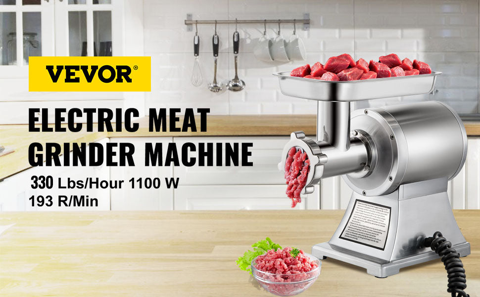 VEVOR 250Kg/H Electric Meat Mincer Grinder 1100W Commercial Kitchen Chopper Food Processor Sausage Maker Machine Home Appliance