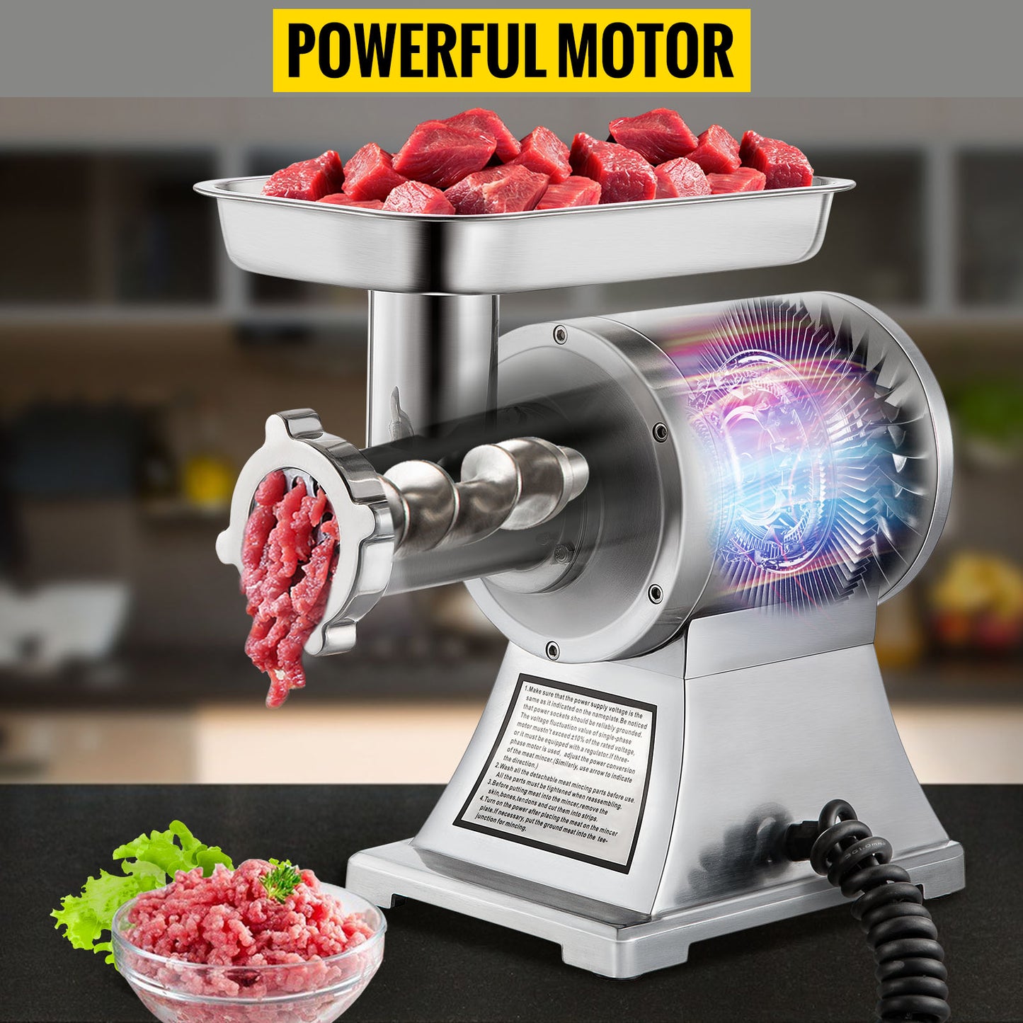 VEVOR 250Kg/H Electric Meat Mincer Grinder 1100W Commercial Kitchen Chopper Food Processor Sausage Maker Machine Home Appliance