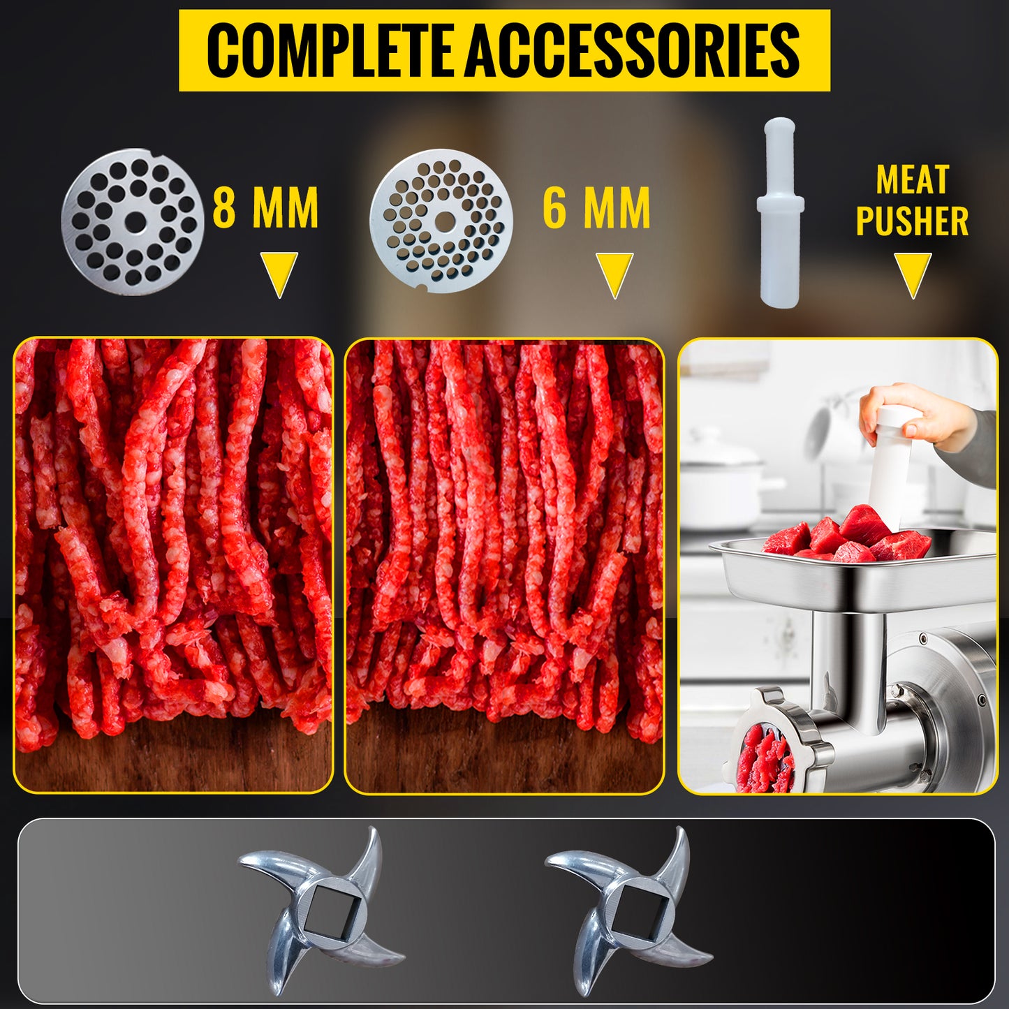VEVOR 250Kg/H Electric Meat Mincer Grinder 1100W Commercial Kitchen Chopper Food Processor Sausage Maker Machine Home Appliance