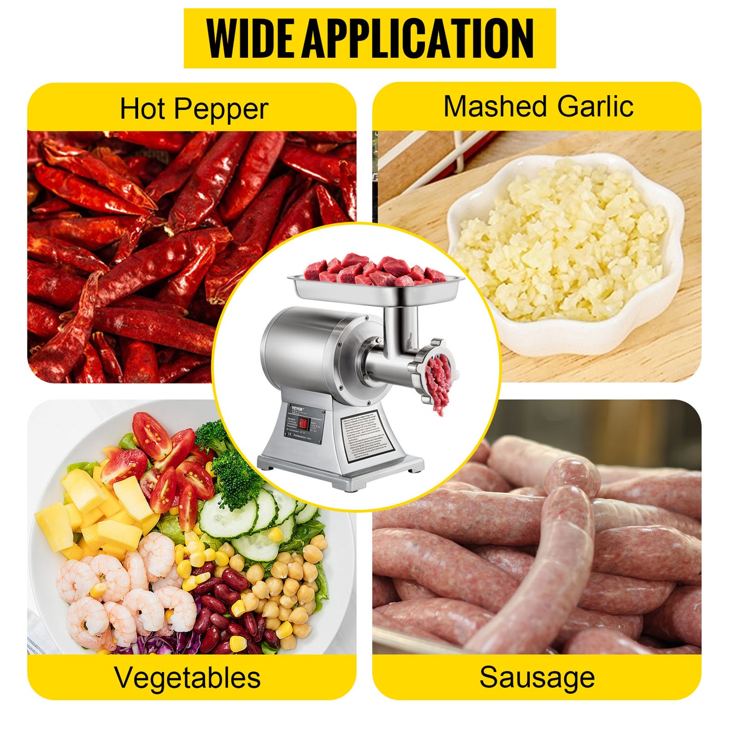 VEVOR 250Kg/H Electric Meat Mincer Grinder 1100W Commercial Kitchen Chopper Food Processor Sausage Maker Machine Home Appliance