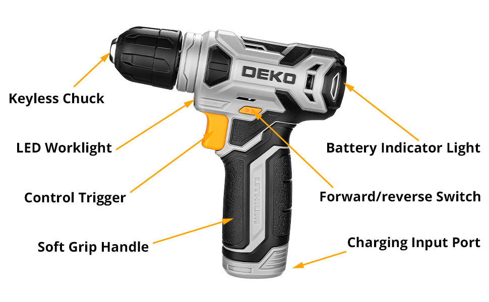 DEKO 126 Piece Power Tool Combo Kits with 8V Cordless Drill, 10MM 3/8'' Keyless Chuck, Professional Household Home Tool Kit Set