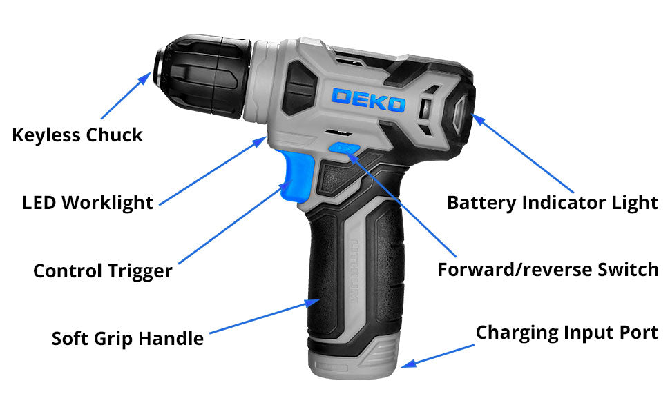 DEKO Drill Set: Tool Set with 8V Blue Cordless Drill, Home Tool Kit with Drill, Hand Tool Kits for Women 126 Piece