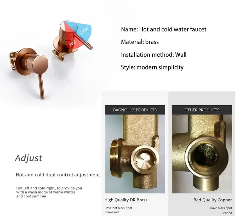 Rainfall Shower Set Rose Gold Wall Mounted Bathroom Shower Mixer Brass Faucet Hot Cold Water Mixer Tap With Head 8/10/12 Inch