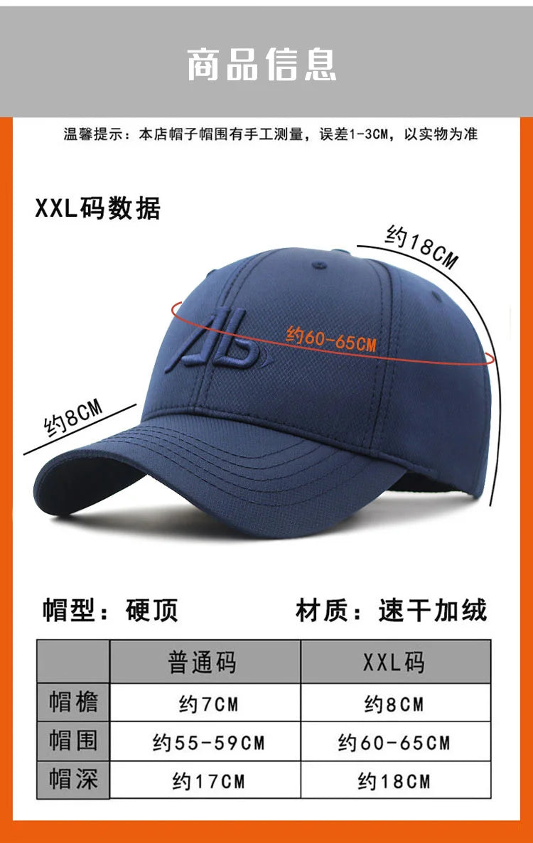 Dad Winter Thick Warm Fur Lining Baseball Cap Male Outdoors Snow Sport Hat Big Size Snapback Caps 55-59cm 60-65cm