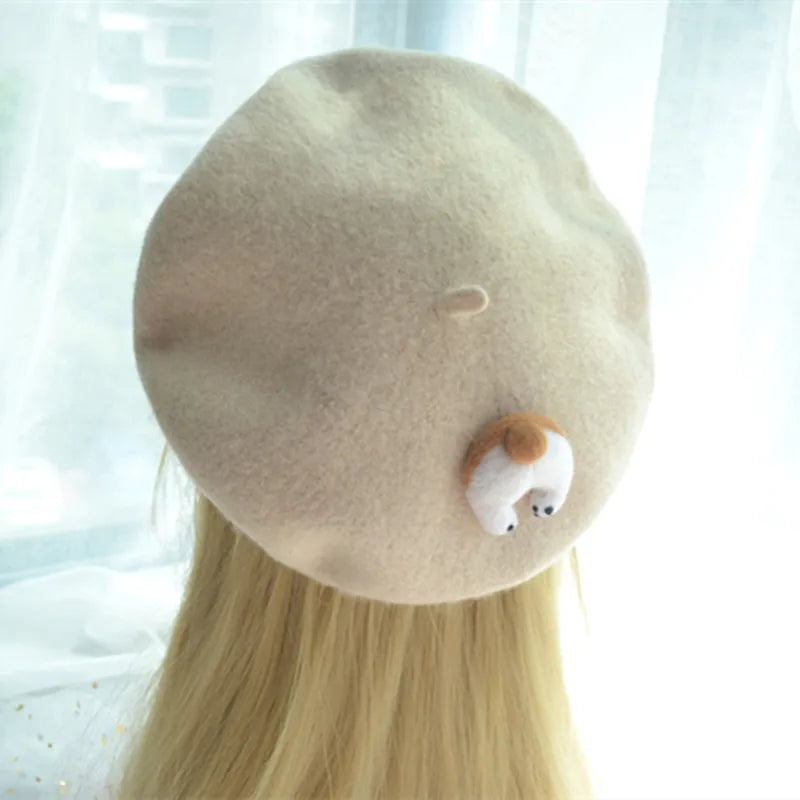 Cute Girls Kawaii Little love Beret Sweet Lolita Headwear Purple Beanies Hat Handmade Wool Felt Women Beret Wholesale