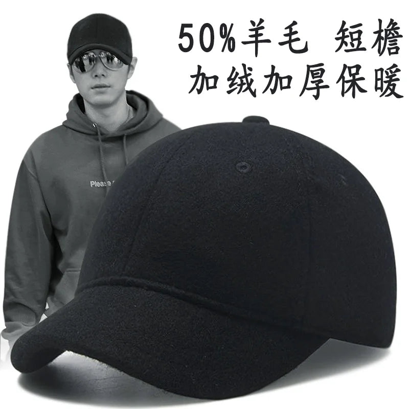Men Winter Short Brim Wool Felt Big Size Baseball Cap Lady Spring and Summer Cotton Large Size Sport Sun Caps 56-60cm 60-65cm