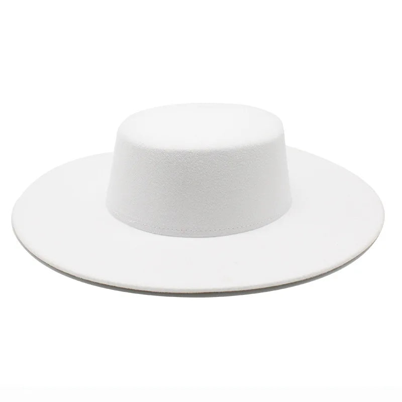 French Women's Hat Big Wide Brim 10CM Fedora Hat Winter Wool Derby Wedding Jazz Hats Flat Top Felt Hat