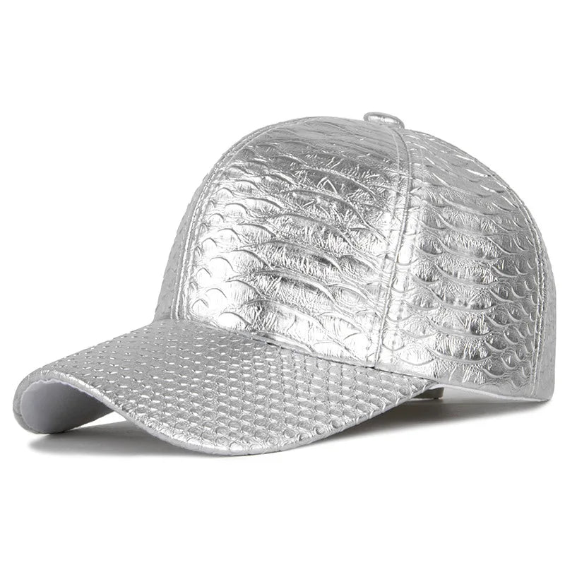 Men Women Novel Crocodile Pattern PU Leather Punk SunShade Baseball Cap Spring Sport Sunscreen Hip Hop Dance Adjustable Hat U13