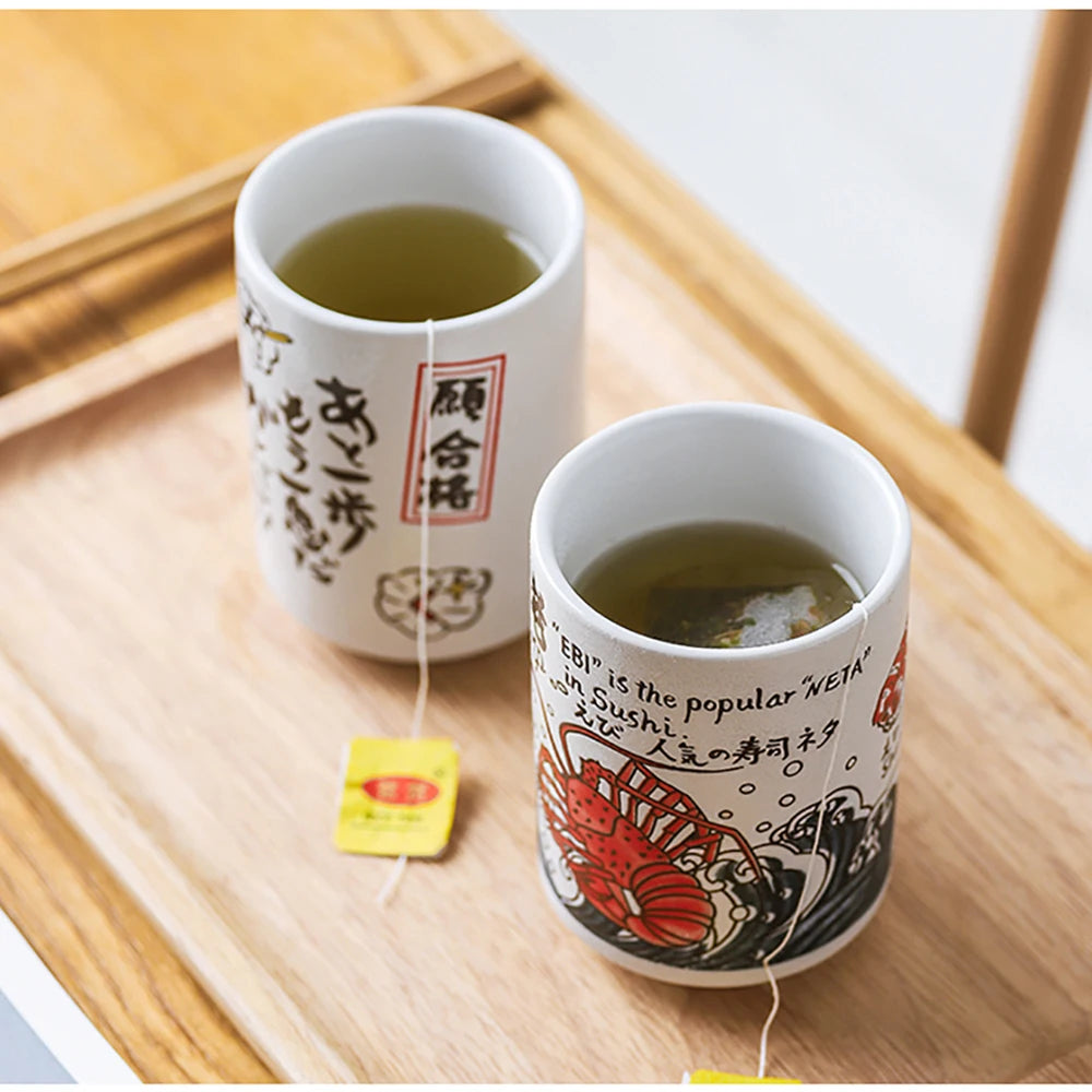 Japanese Impression Ceramic Mugs 300ml Tea Wine Sushi Sake Cup Funny Family Restaurant Decoration Travel Gift for Friends