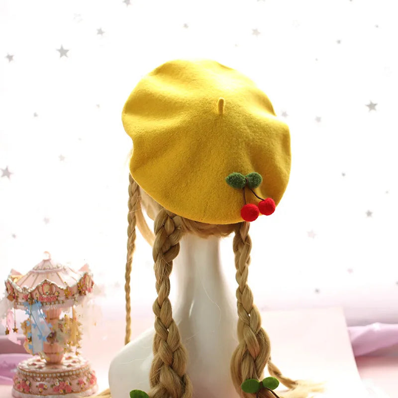 Cute Girls Kawaii Little love Beret Sweet Lolita Headwear Purple Beanies Hat Handmade Wool Felt Women Beret Wholesale