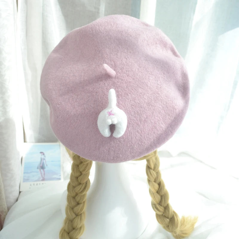 Cute Girls Kawaii Little love Beret Sweet Lolita Headwear Purple Beanies Hat Handmade Wool Felt Women Beret Wholesale