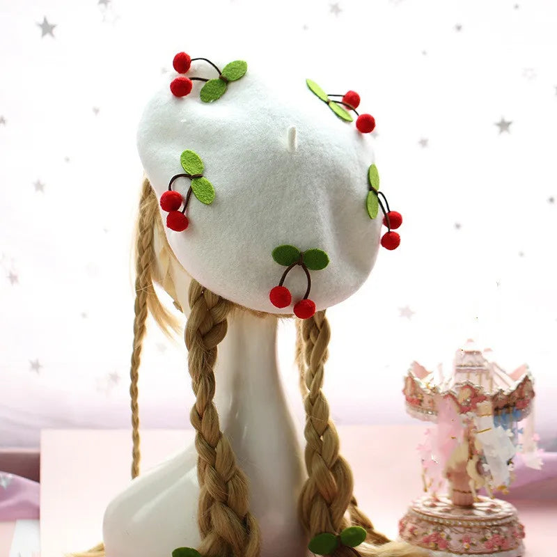 Cute Girls Kawaii Little love Beret Sweet Lolita Headwear Purple Beanies Hat Handmade Wool Felt Women Beret Wholesale