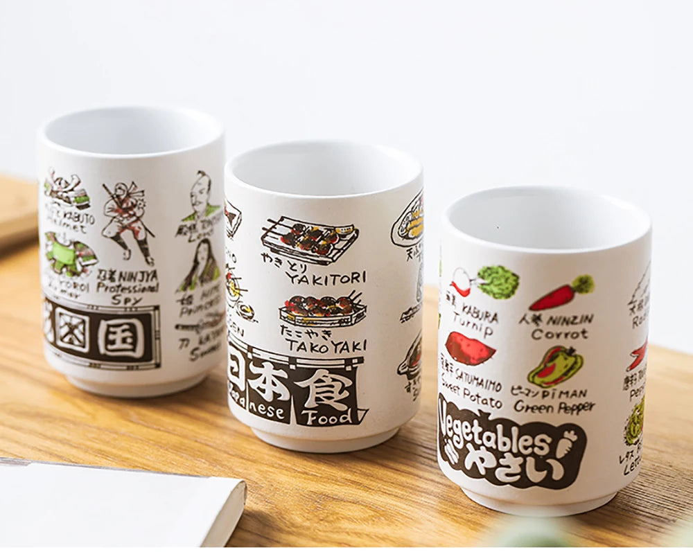 Japanese Impression Ceramic Mugs 300ml Tea Wine Sushi Sake Cup Funny Family Restaurant Decoration Travel Gift for Friends