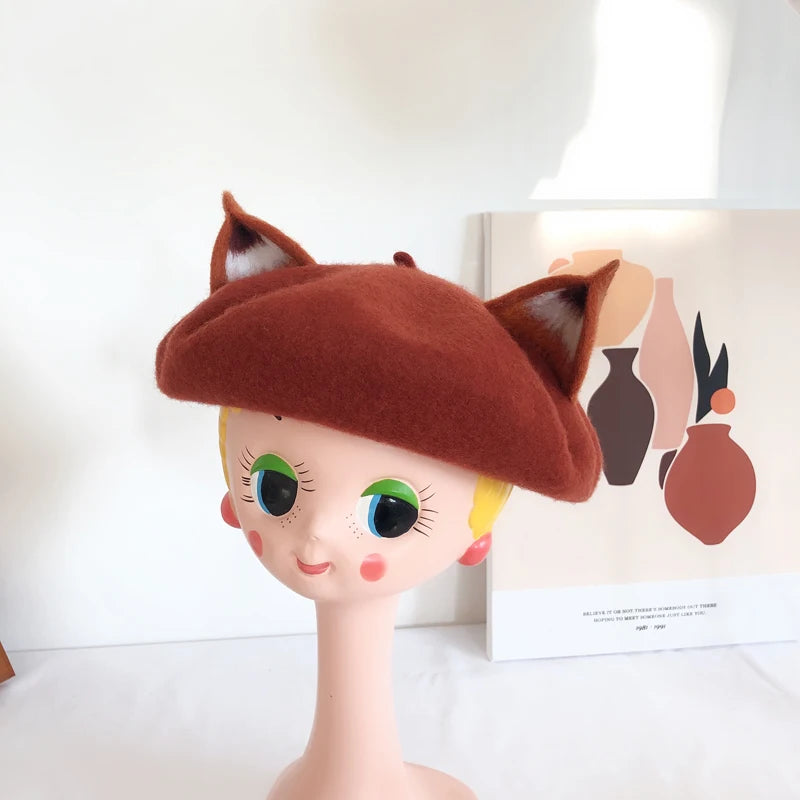 Cute Girls Kawaii Little love Beret Sweet Lolita Headwear Purple Beanies Hat Handmade Wool Felt Women Beret Wholesale