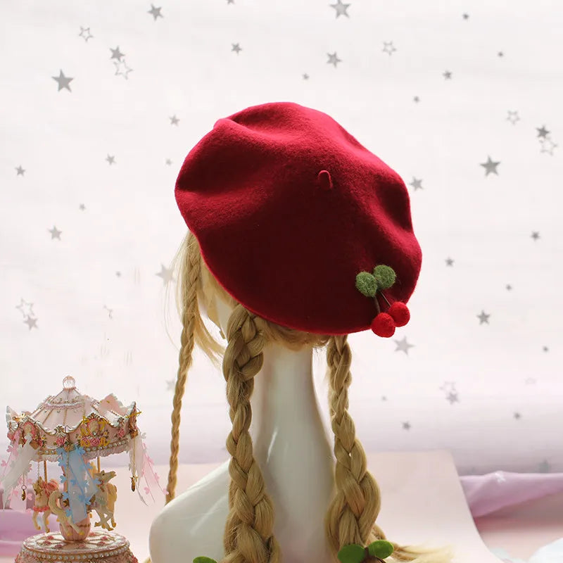 Cute Girls Kawaii Little love Beret Sweet Lolita Headwear Purple Beanies Hat Handmade Wool Felt Women Beret Wholesale