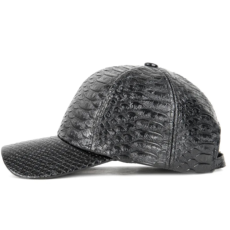 Men Women Novel Crocodile Pattern PU Leather Punk SunShade Baseball Cap Spring Sport Sunscreen Hip Hop Dance Adjustable Hat U13