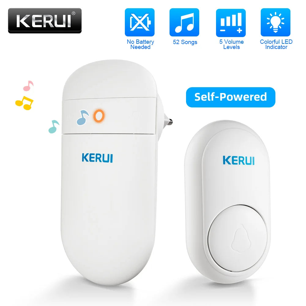 KERUI M518 Wireless Doorbell Self Power Generation 52 Songs Smart Home Security Welcome Chimes Door Bell Mini Button LED Light