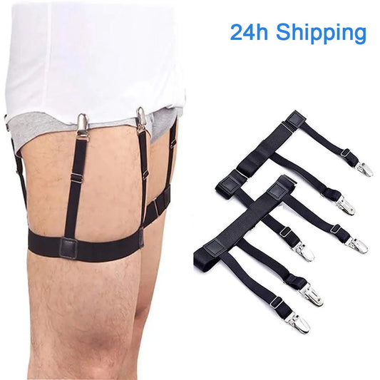 1 Pair  Men Shirt Stays Belt with Non-slip Locking Clips Keep Shirt Tucked Leg Thigh Suspender Garters Belt