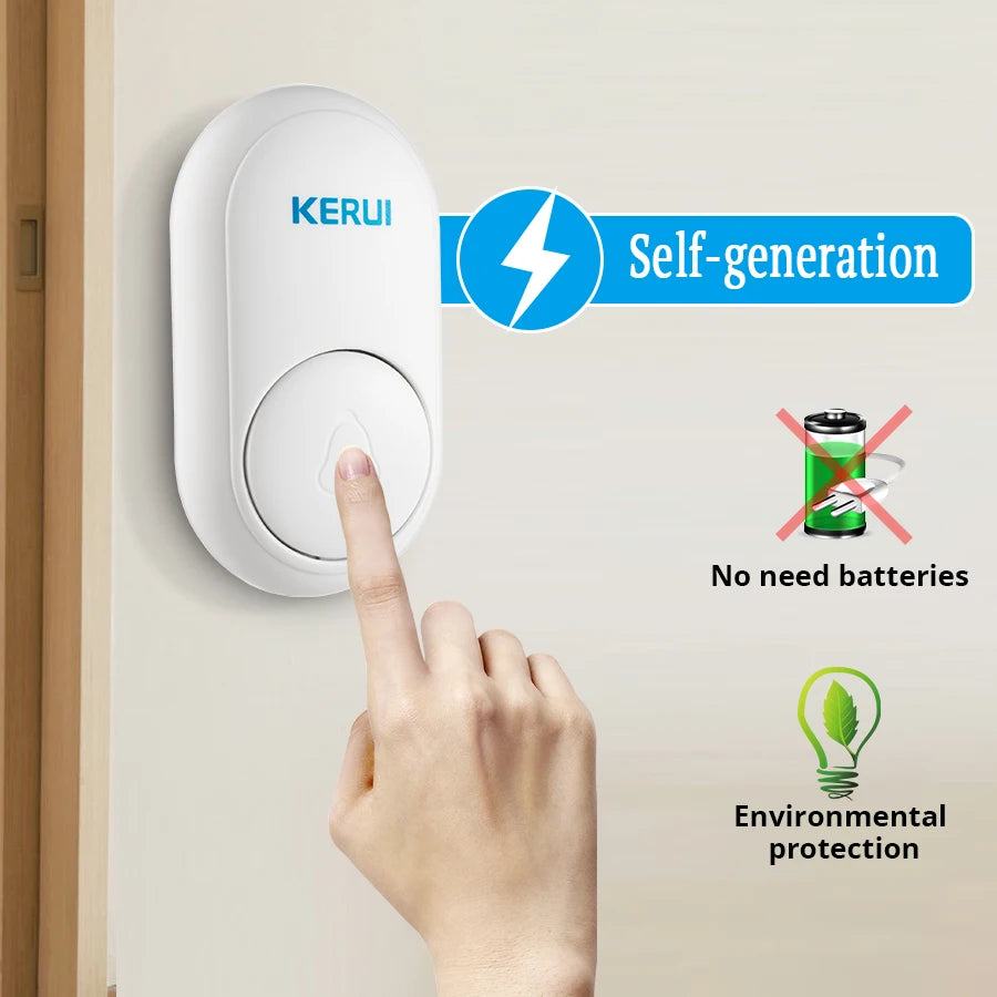 KERUI M518 Wireless Doorbell Self Power Generation 52 Songs Smart Home Security Welcome Chimes Door Bell Mini Button LED Light