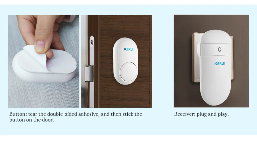 KERUI M518 Wireless Doorbell Self Power Generation 52 Songs Smart Home Security Welcome Chimes Door Bell Mini Button LED Light
