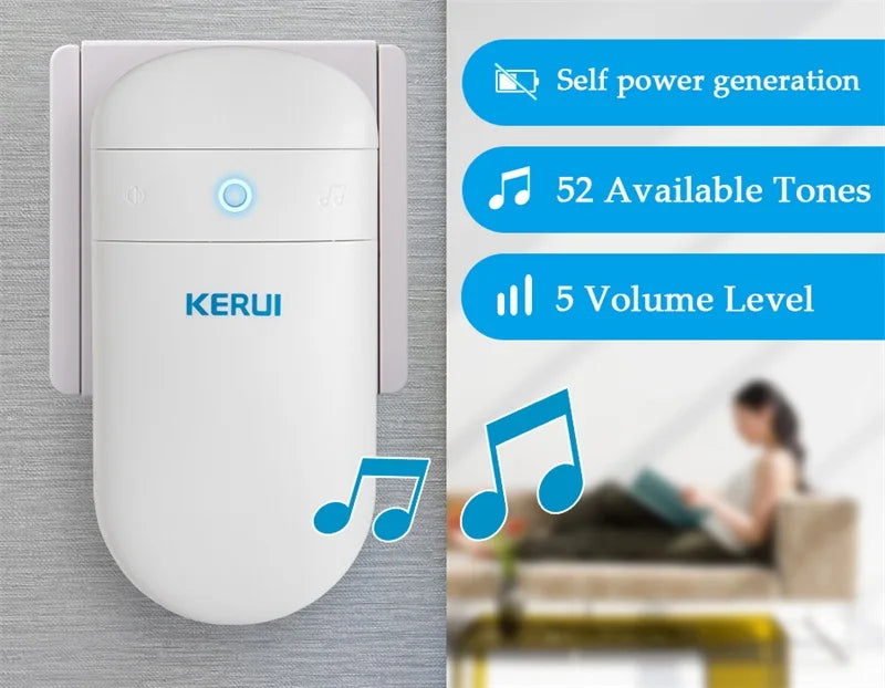 KERUI M518 Wireless Doorbell Self Power Generation 52 Songs Smart Home Security Welcome Chimes Door Bell Mini Button LED Light