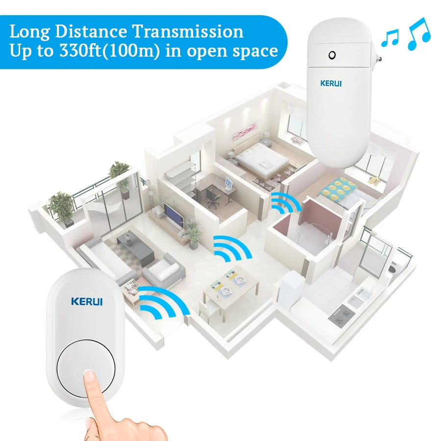 KERUI M518 Wireless Doorbell Self Power Generation 52 Songs Smart Home Security Welcome Chimes Door Bell Mini Button LED Light