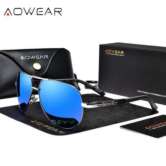 AOWEAR Aviation Polarized Sunglasses Men Aluminum Driving Mirror Sun Glasses Male Brand Designer Retro Eyewear Accessories gafas