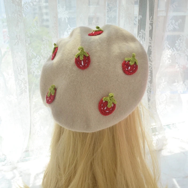 Cute Girls Kawaii Little love Beret Sweet Lolita Headwear Purple Beanies Hat Handmade Wool Felt Women Beret Wholesale