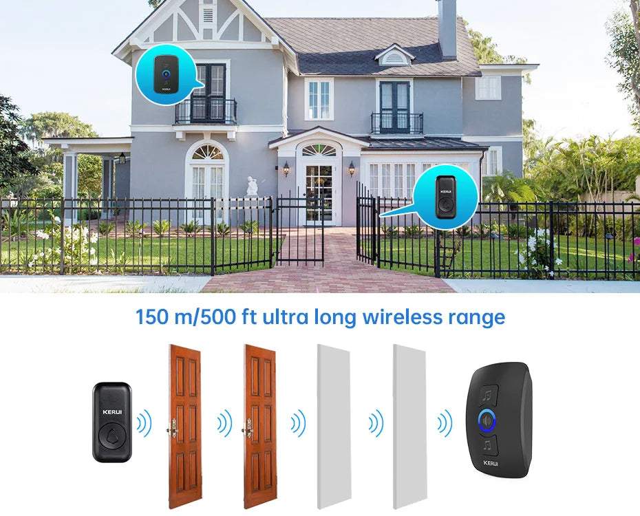 KERUI M525 Outdoor Wireless Doorbell Waterproof Smart Home Door Bell Chime Kit LED Flash Security Alarm Welcome House Melodies