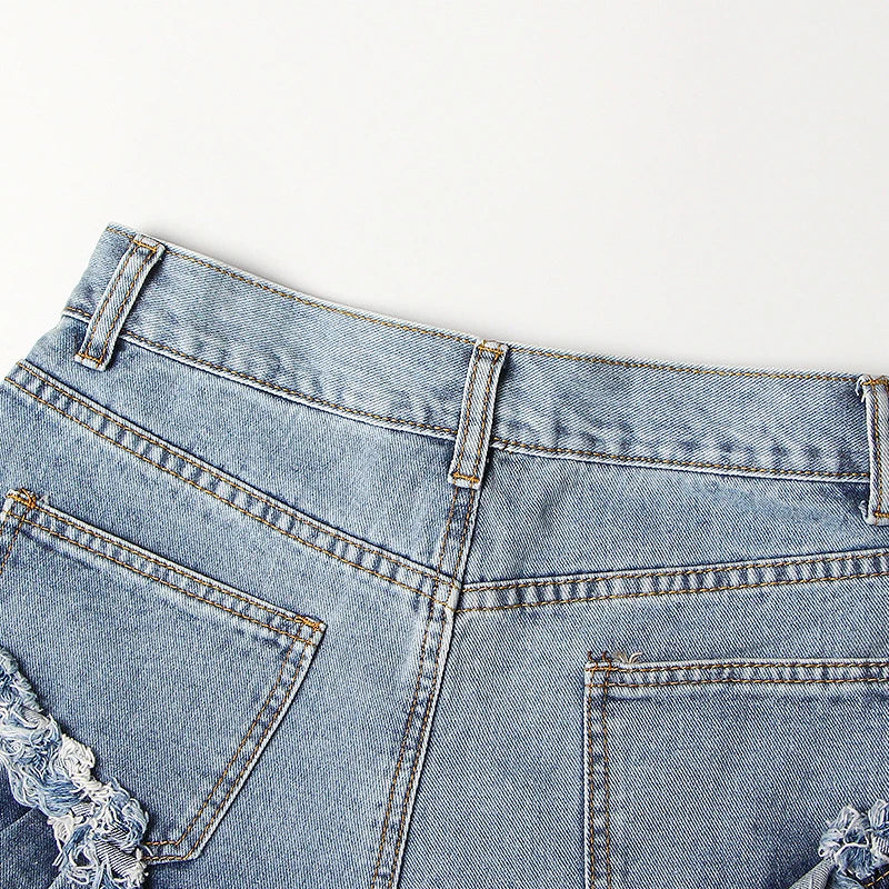 CHICEVER Casual Blue Shorts For Women High Waist Patchwork Ruffles Pockets Asmmetrical Slim Short Pant Female 2021 Summer New