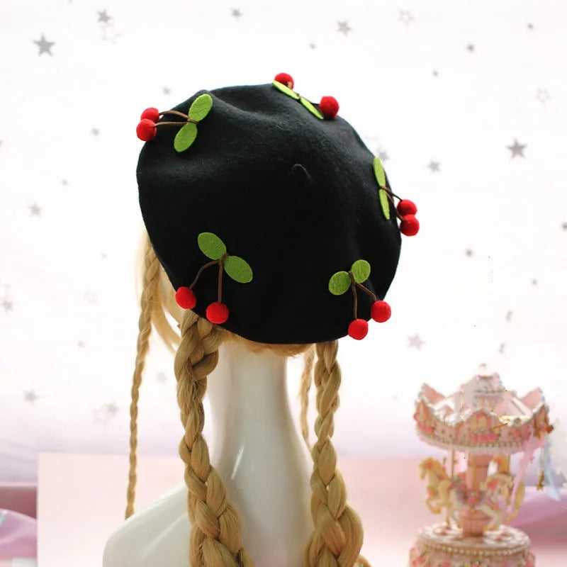 Cute Girls Kawaii Little love Beret Sweet Lolita Headwear Purple Beanies Hat Handmade Wool Felt Women Beret Wholesale