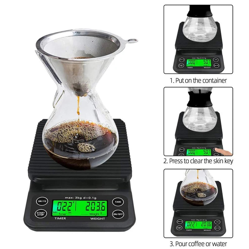 Electronic Digital Kitchen Scale Portable Coffee Scale With Timer High Precision 5kg 0.1g LCD Electronic Drip Scales