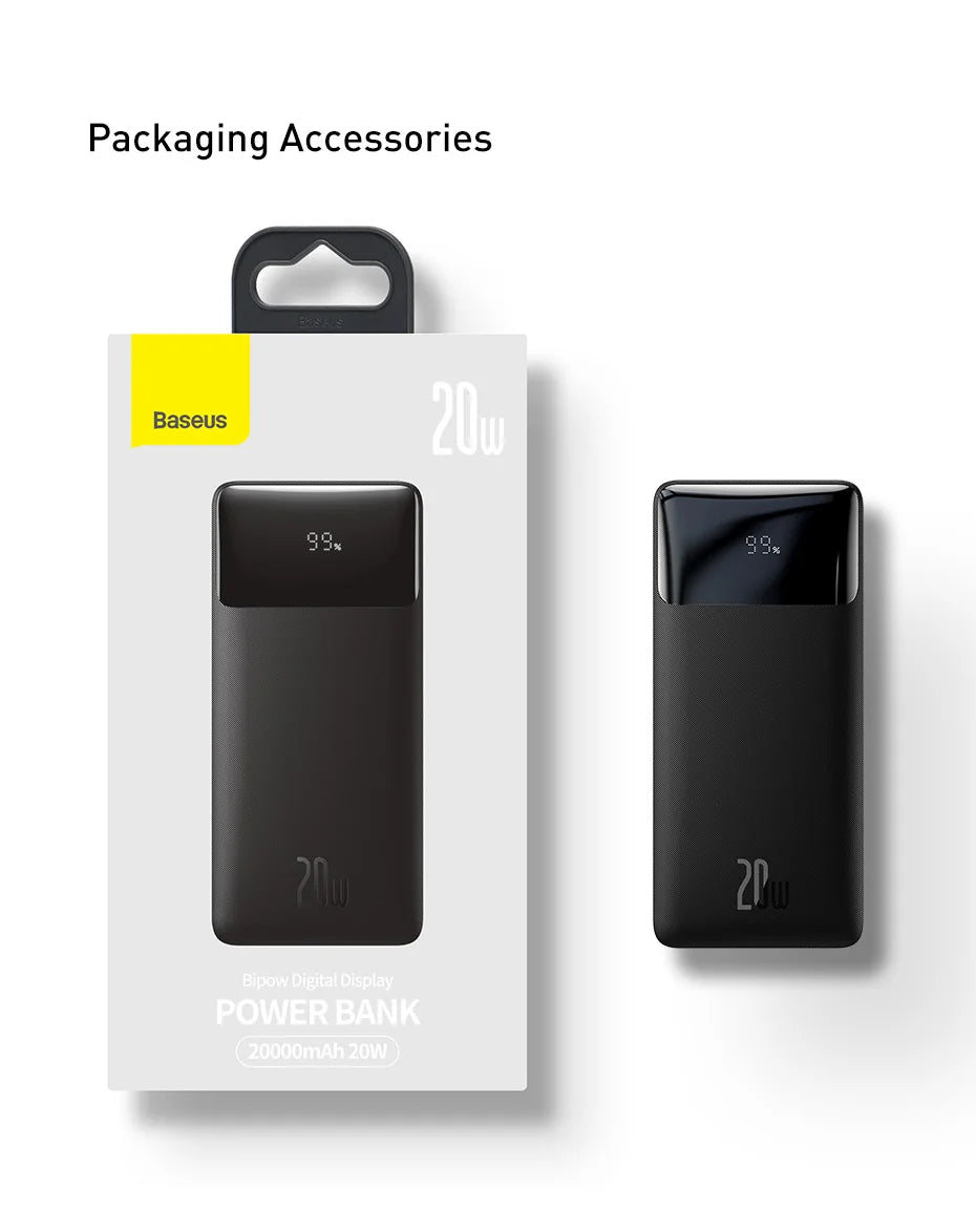 Baseus Power Bank 20000mAh Portable Charger Powerbank 10000mAh External Battery PD 20W Fast Charging For iPhone Xiaomi PoverBank