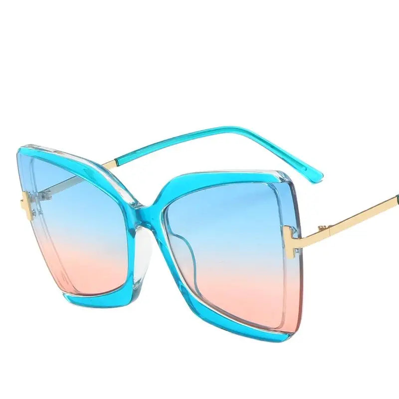 European and American INS big frame T word sunglasses for women dazzle color cat eye fashion sunglasses butterfly sunglasses
