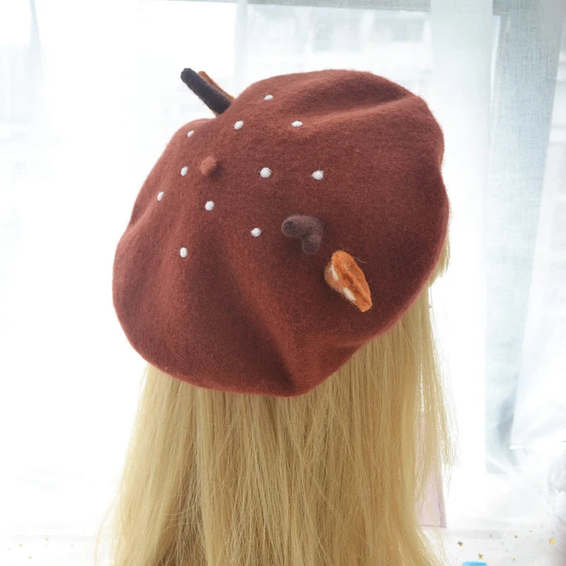 Cute Girls Kawaii Little love Beret Sweet Lolita Headwear Purple Beanies Hat Handmade Wool Felt Women Beret Wholesale