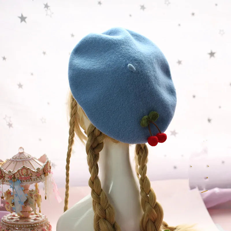 Cute Girls Kawaii Little love Beret Sweet Lolita Headwear Purple Beanies Hat Handmade Wool Felt Women Beret Wholesale