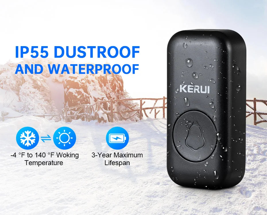 KERUI M525 Outdoor Wireless Doorbell Waterproof Smart Home Door Bell Chime Kit LED Flash Security Alarm Welcome House Melodies