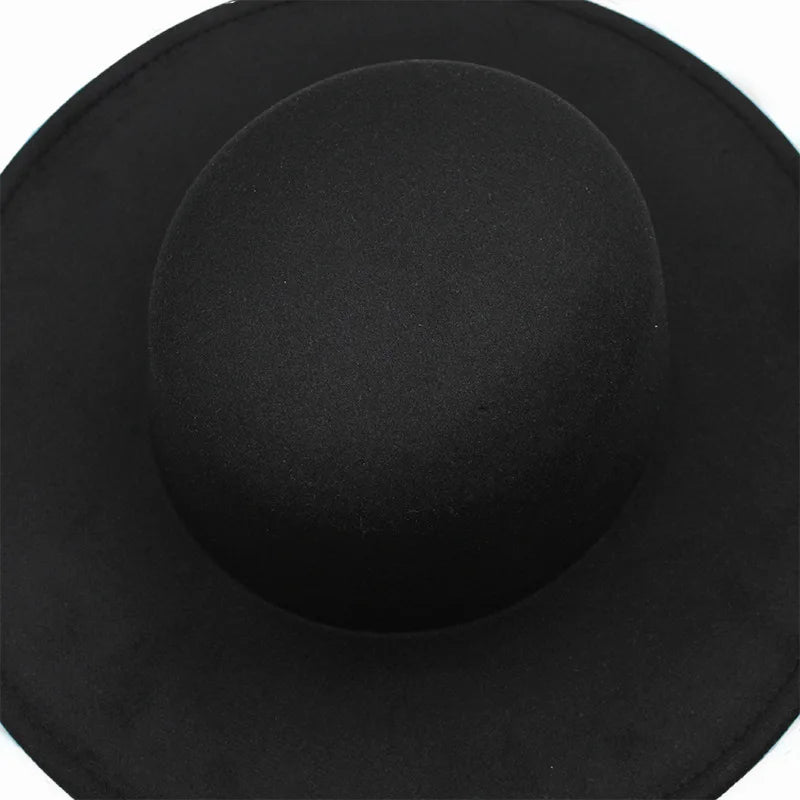 French Women's Hat Big Wide Brim 10CM Fedora Hat Winter Wool Derby Wedding Jazz Hats Flat Top Felt Hat