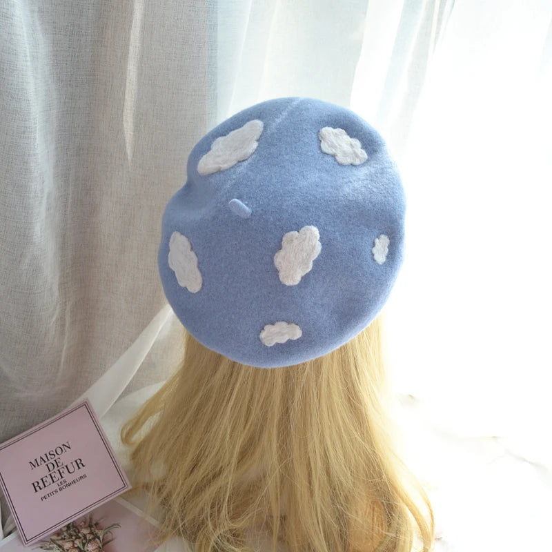 Cute Girls Kawaii Little love Beret Sweet Lolita Headwear Purple Beanies Hat Handmade Wool Felt Women Beret Wholesale