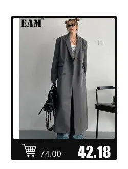 [EAM] Elegant Gray Knitting Cardigan Sweater Loose Fit V-Neck Long Sleeve Women New Fashion Tide Autumn Winter 2025 1DF2337