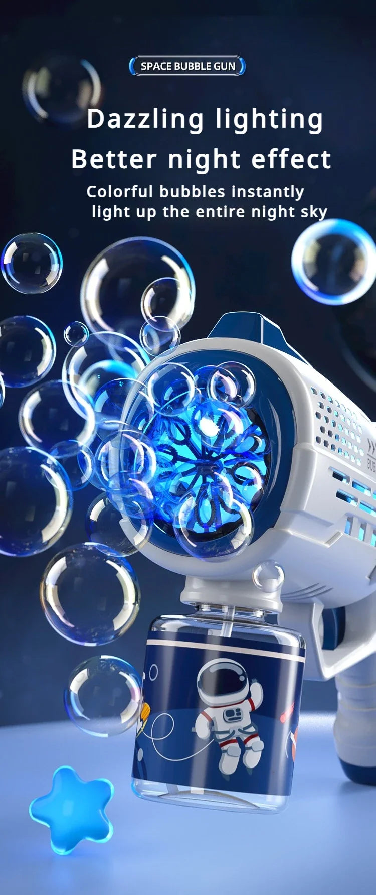 Electric Space Multi Hole Bubble Machine With Lights Fully Automatic Colorful Soap Handle Bubble Gun Children's Toy Outdoor Game