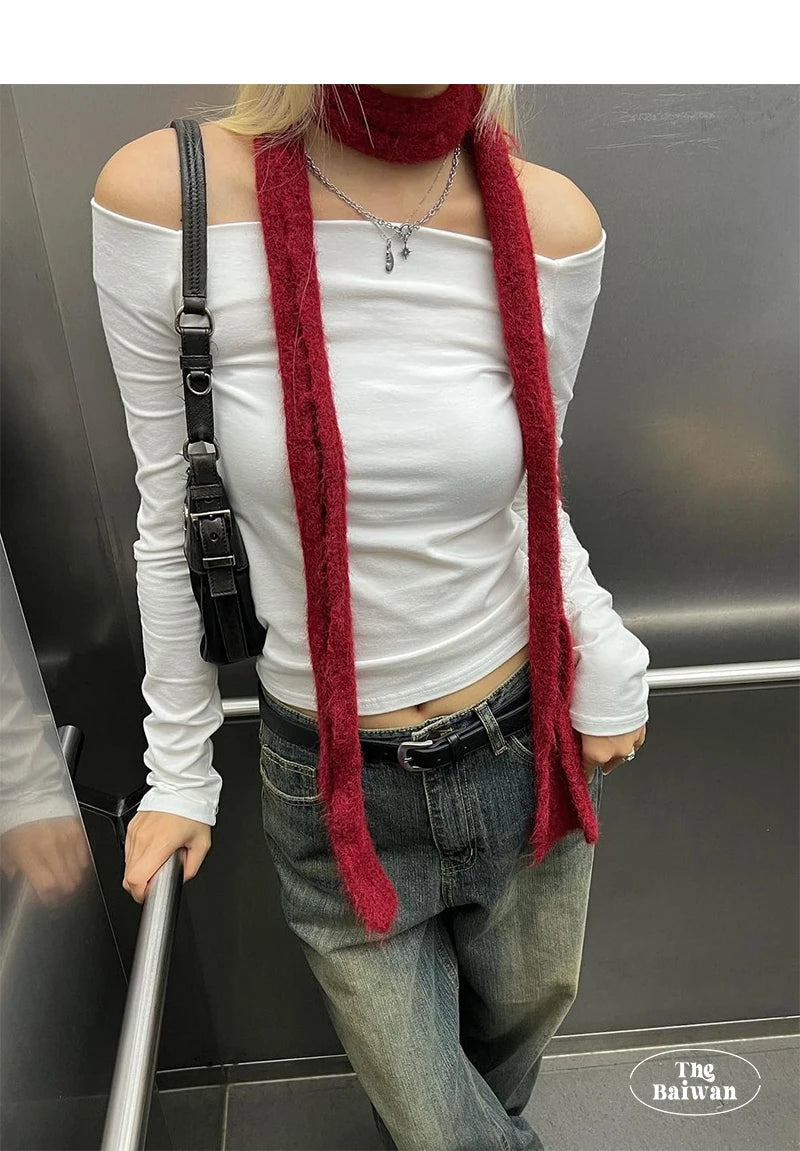 Korean Designer New Y2k Thin Scarf Women's Autumn Winter Long Soft Sticky Scarf Narrow Edition Decoration Small Scarf Versatile