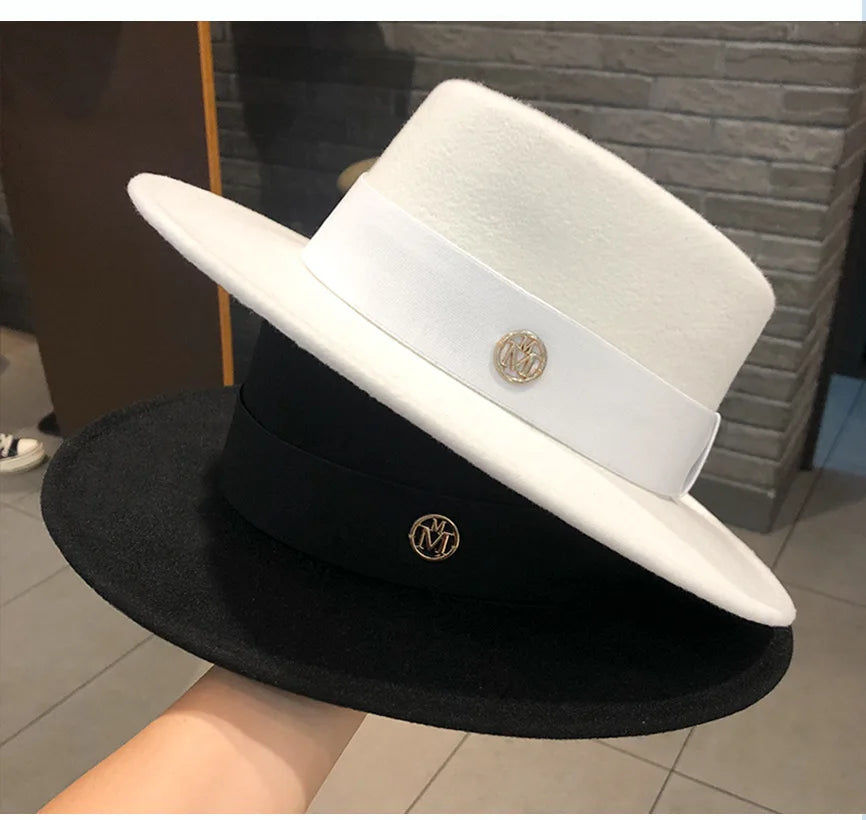 Fedora Hats for Women Flat Top Fashion Elegant Bowler Dress Caps Panama Church Wedding Ribbon Band Hat Men Felt Jazz Hat