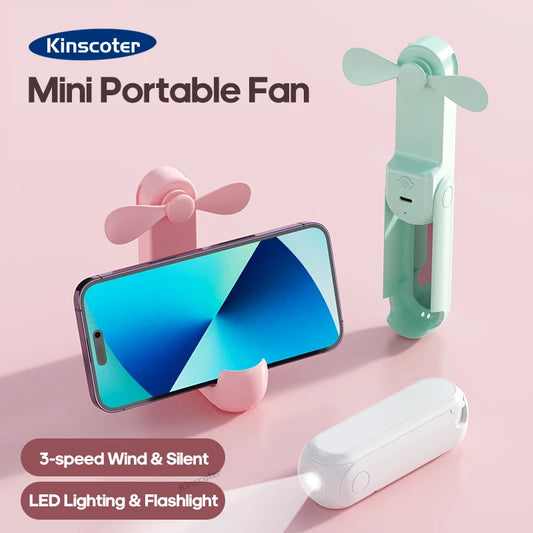 Portable Fan Mini Handheld Fan USB 1200mAh Recharge Hand Held Small Pocket Fan with Flashlight Feature