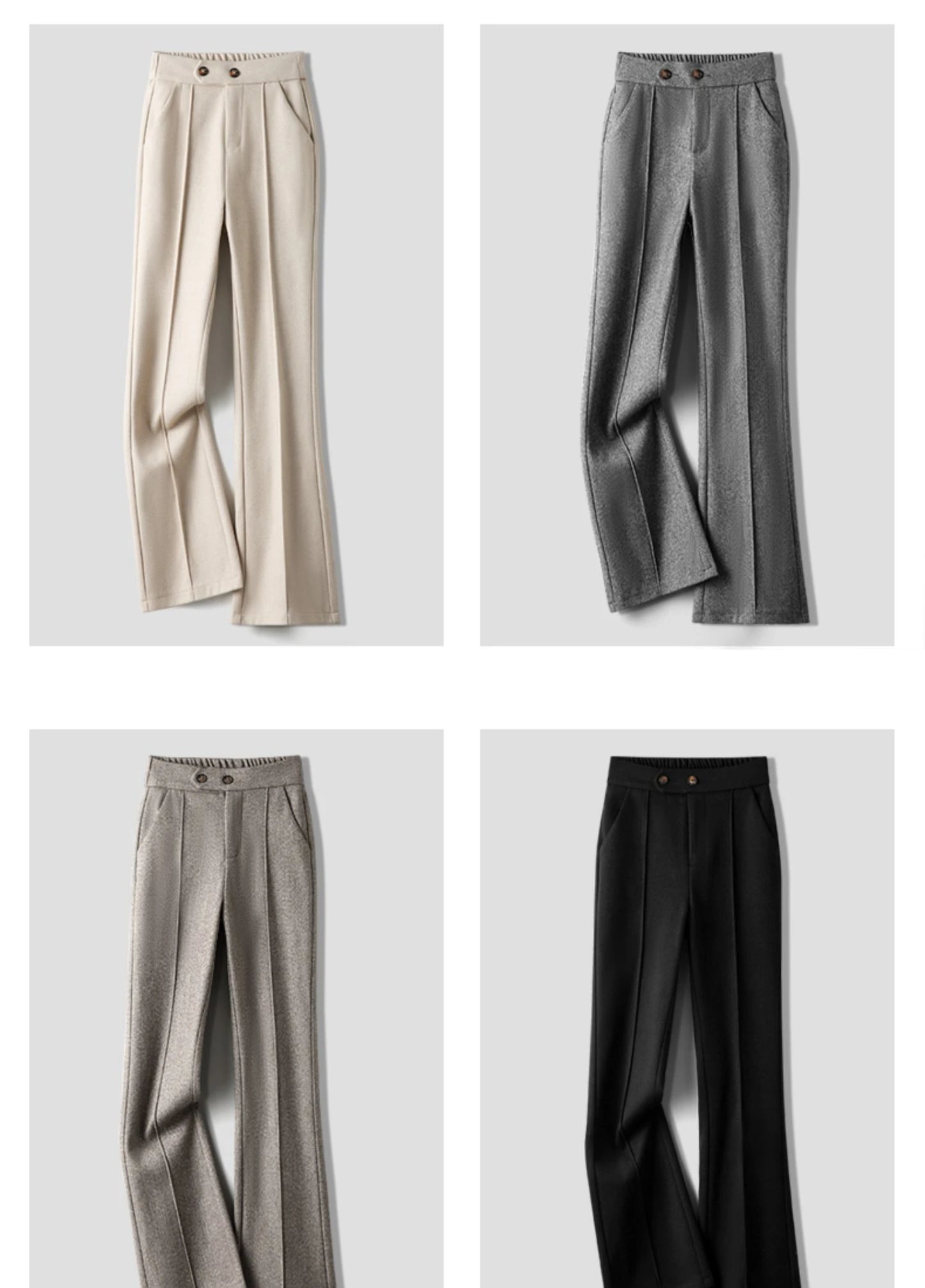 Herringbone Woolen Women's Pants Autumn and Winter 2024 New Elastic Waist Flare Pants Fashion Warm Comfort Black Trousers Women