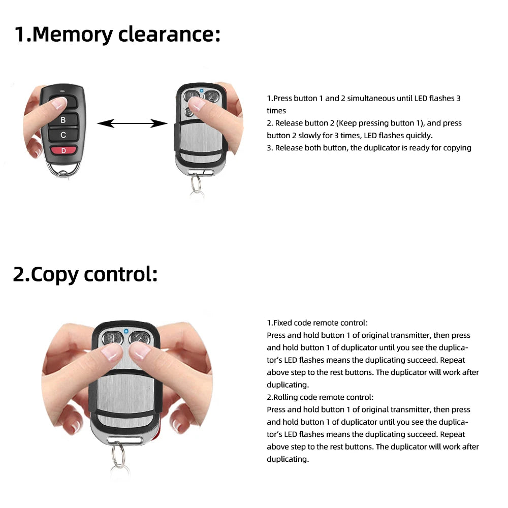 433MHz Copy Remote Control 4 Buttons Electronic Gate Control Universal Garage Door Remote Car Key Duplicator Smart Home