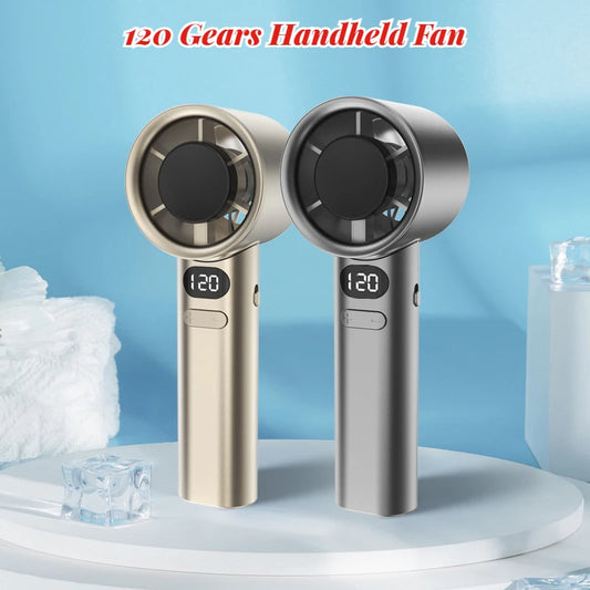 120 Gears Handheld Fan Desktop Small Fan Portable USB Charging Turbo Fan High-speed Mini Fan Data Disply Air Conditioner Fans