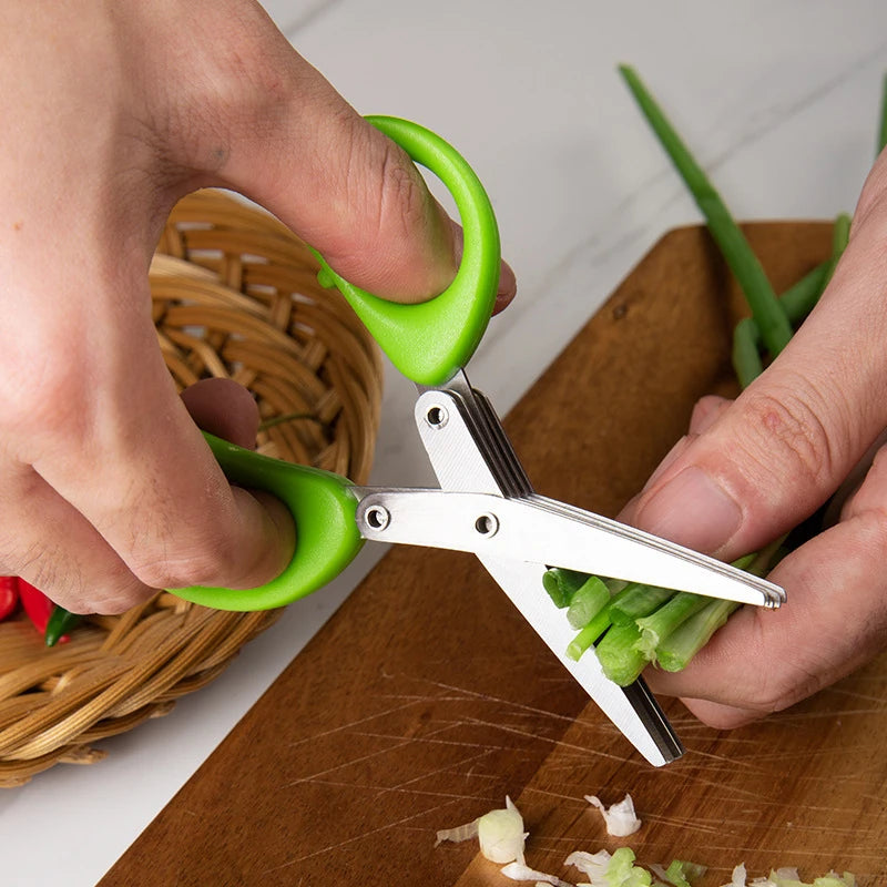 Muti-Layers Kitchen Scissors Stainless Steel Vegetable Cutter Scallion Herb Laver Spices cooking Tool Cut Kitchen Accessories